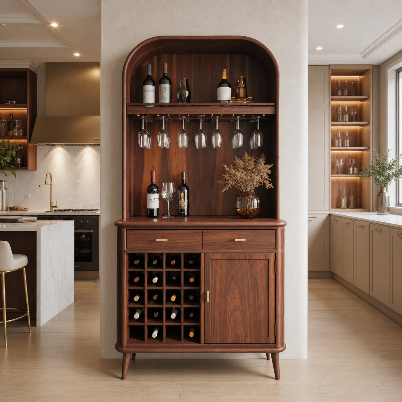 Mid Century Arched Wine Cabinet For Kitchen