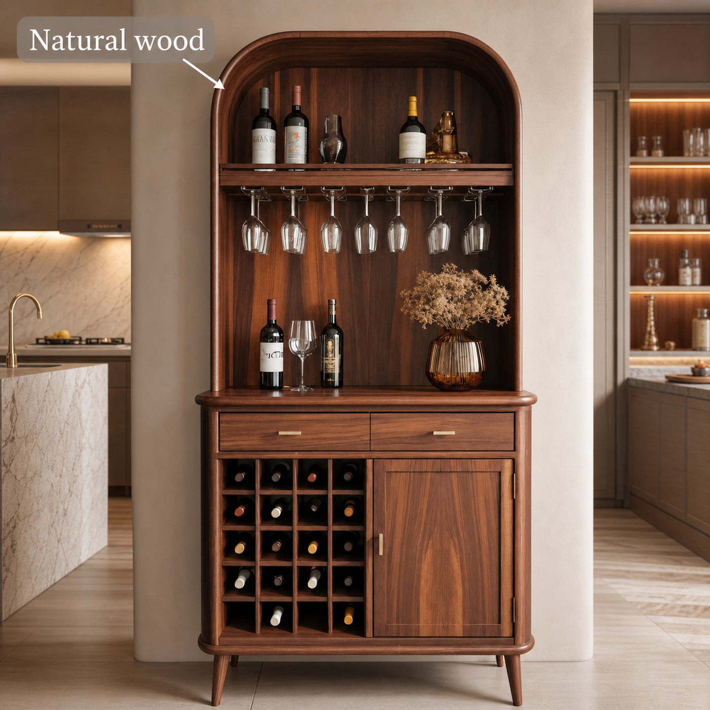 Mid Century Arched Wine Cabinet For Kitchen - product view 6