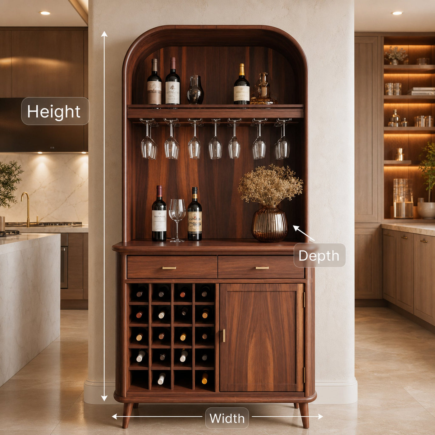 Mid Century Arched Wine Cabinet For Kitchen - product view 8