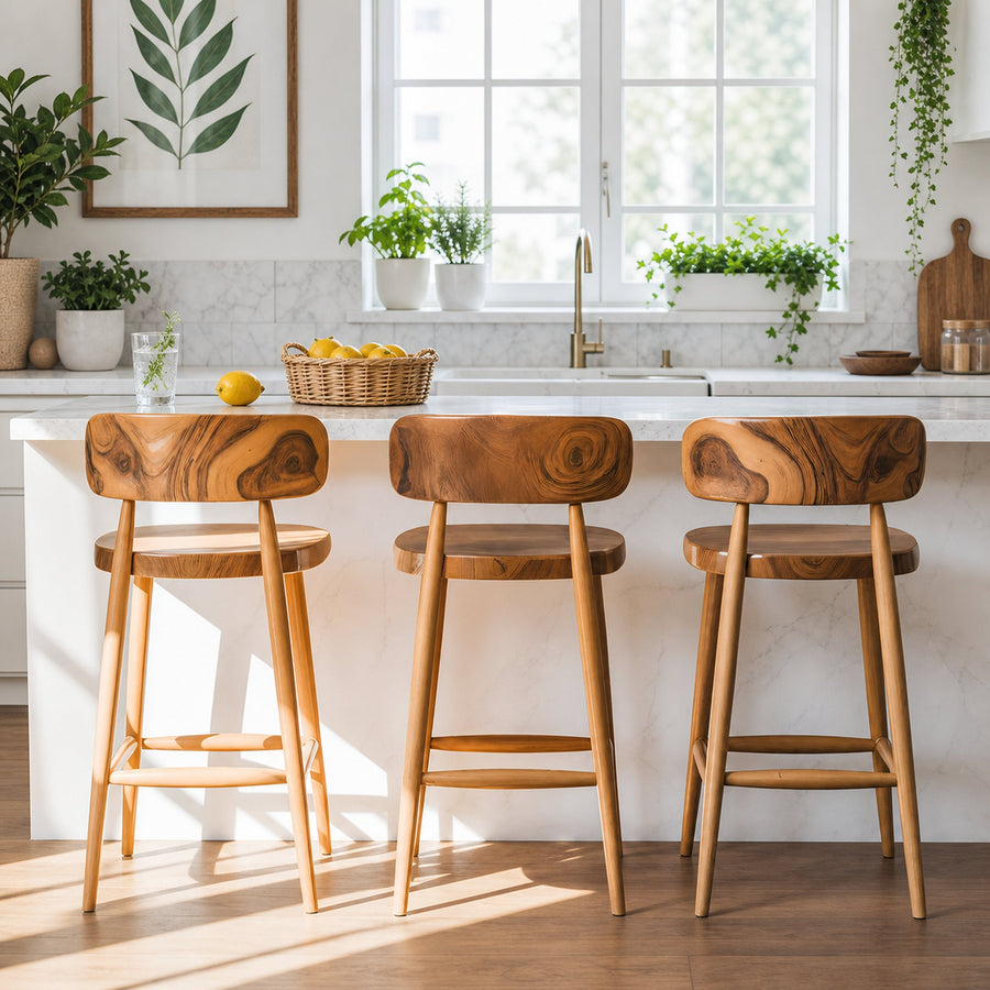 Mid Century Bar Stools With Backrest For Kitchen Or Dining Room