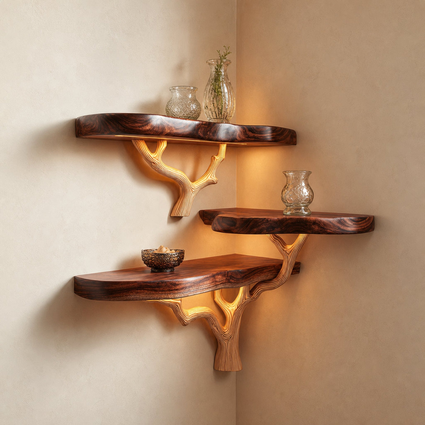 Mid Century Corner Floating Shelf Living Room