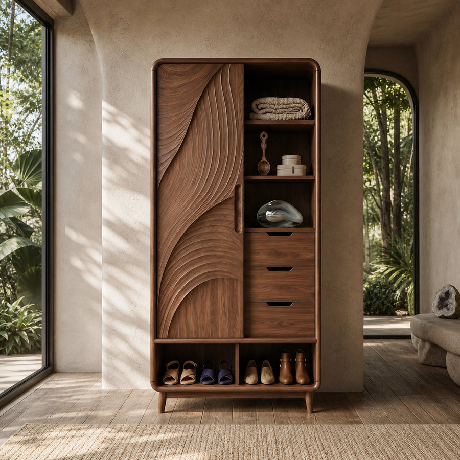 Mid Century Curved Profile Closet For Modern Bedroom Space