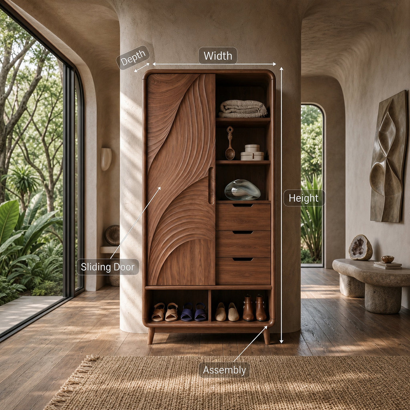 Mid Century Curved Profile Closet For Modern Bedroom Space - product view 6