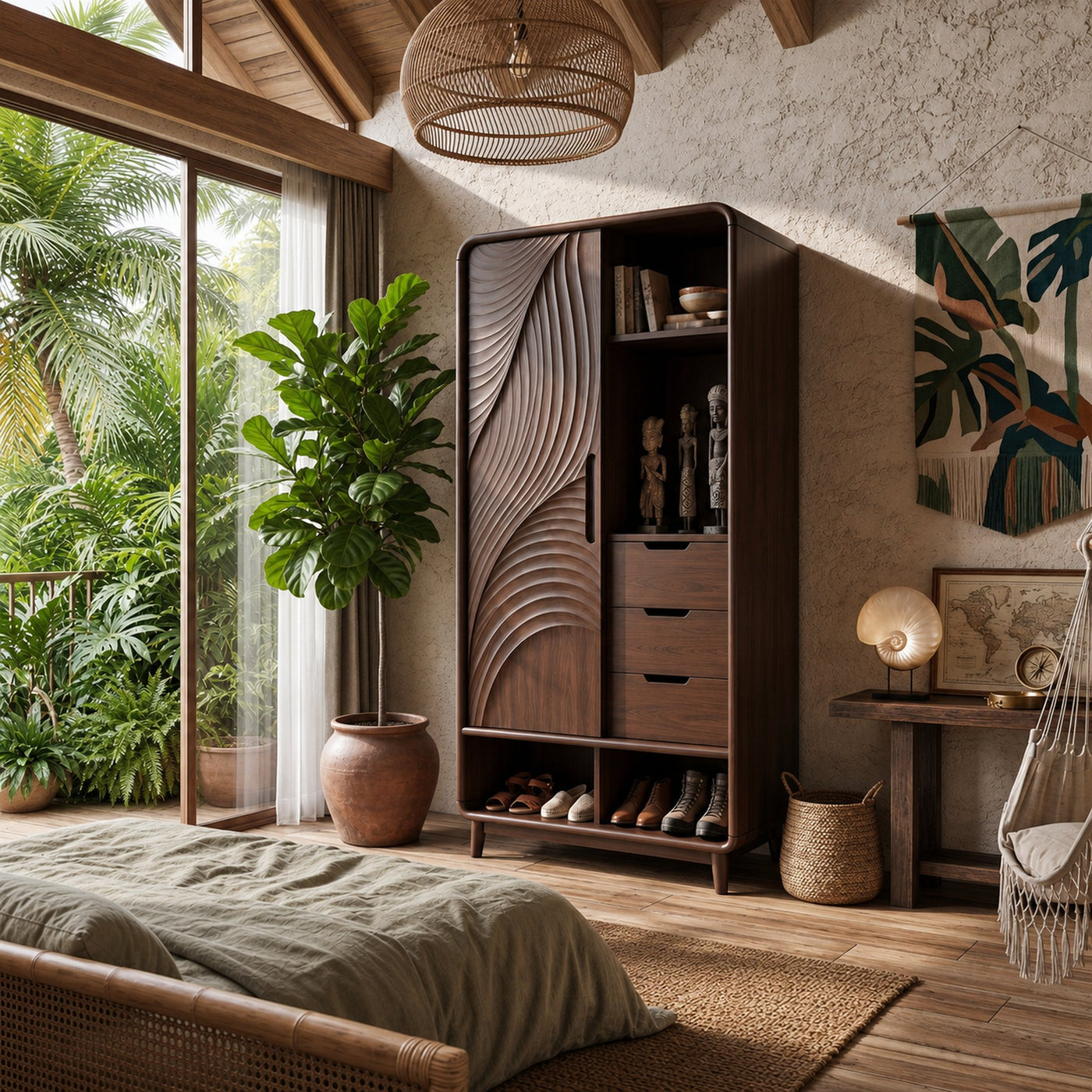 Mid Century Curved Profile Closet For Modern Bedroom Space - product view 7