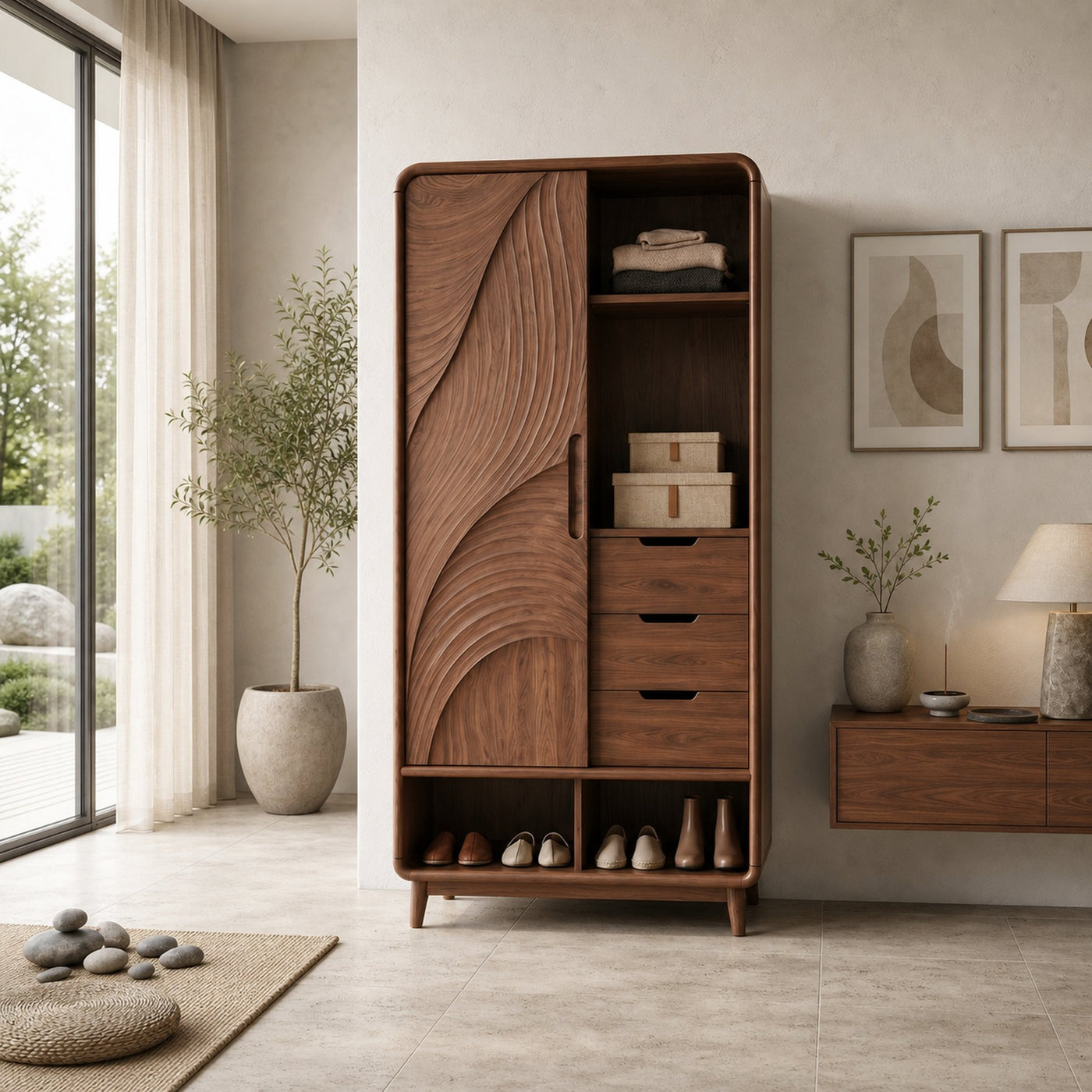 Mid Century Curved Profile Closet For Modern Bedroom Space - product view 8