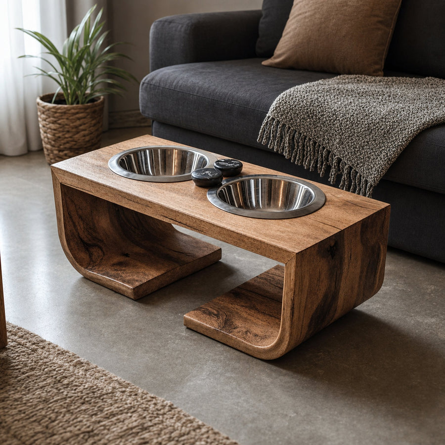 Mid Century Dog Bowl Stand For Living Room