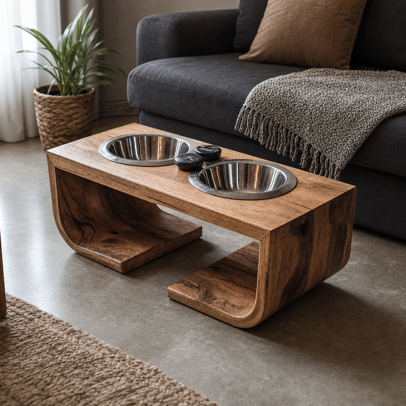 Mid Century Dog Bowl Stand For Living Room