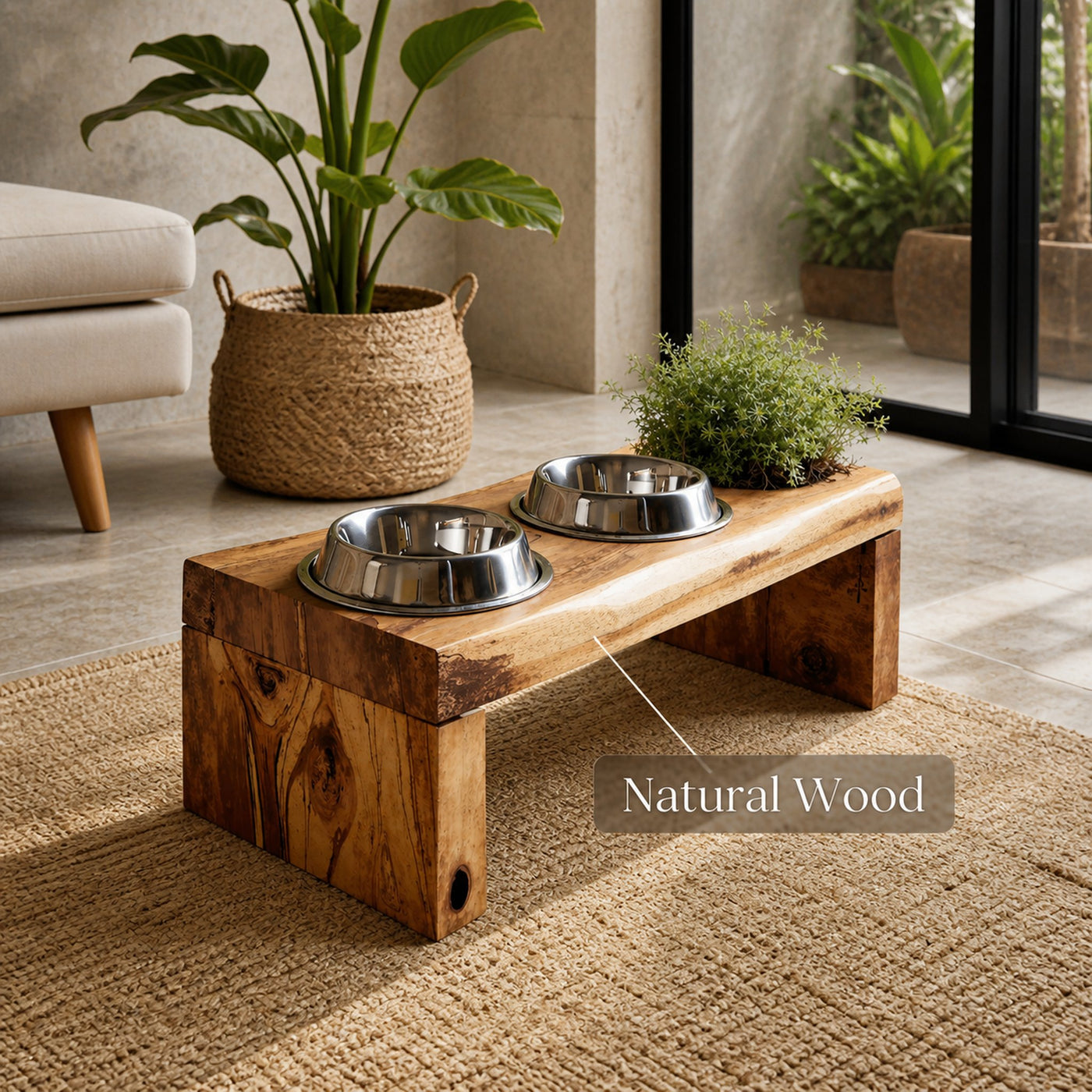 Mid Century Dog Bowl Stand Modern Pet Home - product view 6