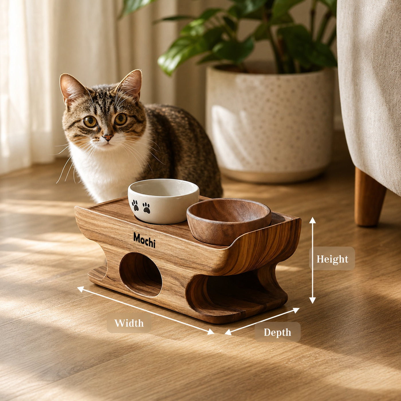 Mid Century Dog Food Bowl Stand With Wooden Base - product view 8
