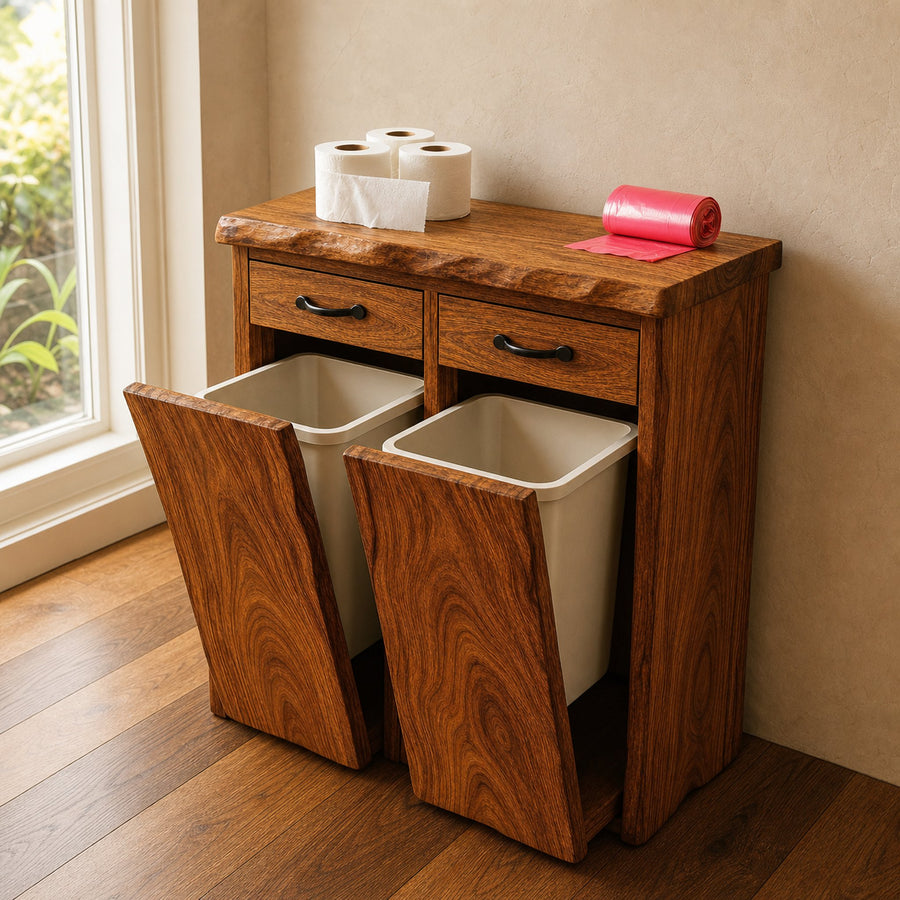 Mid Century Double Tilt Out Trash Cabinet For Kitchen Decor
