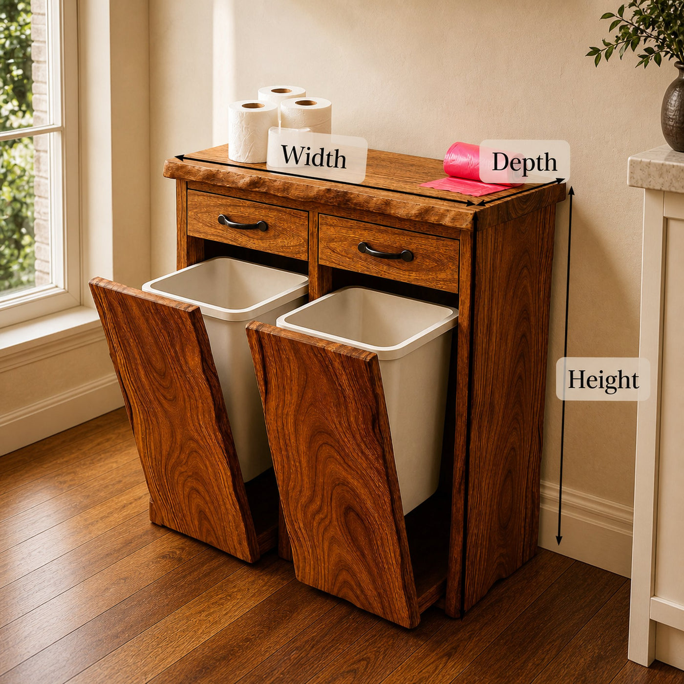 Mid Century Double Tilt Out Trash Cabinet For Kitchen Decor - product view 6