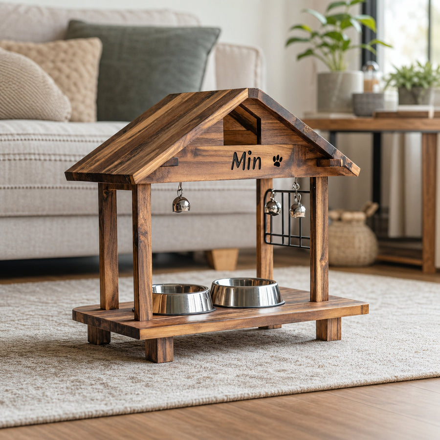 Mid Century Elevated Pet Food Stand For Dogs