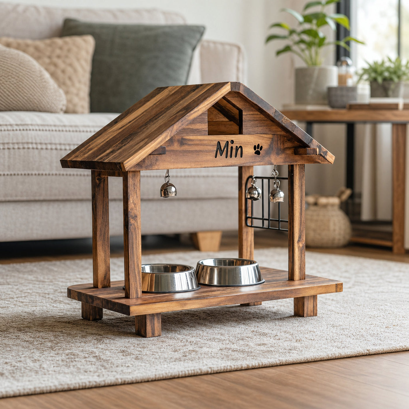Mid Century Elevated Pet Food Stand For Dogs