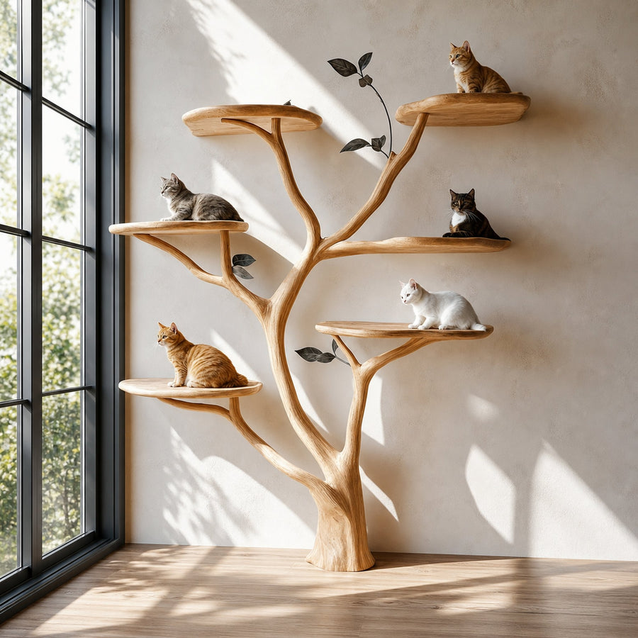Mid Century Handcrafted Cat Tree Shelf Artistic Wall Living Space
