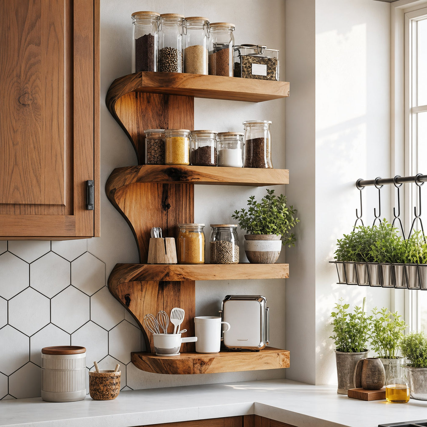 Mid Century Kitchen Decor With Wooden Spice Organizer - product view 6