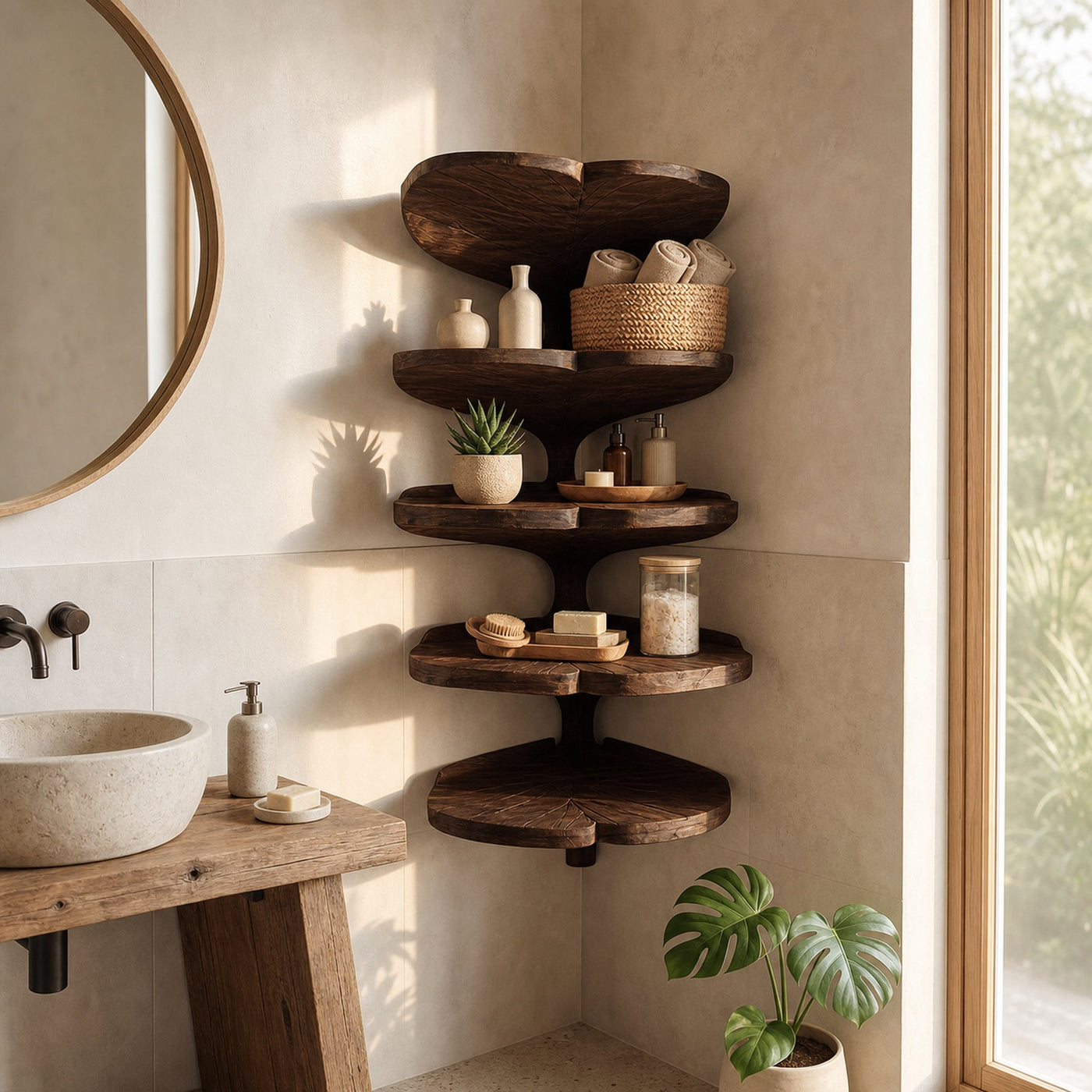 Mid Century Leaf Shape Corner Shelf Kitchen Wall Organizer - product view 7
