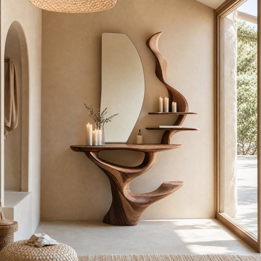 Mid Century Live Edge Cosmetic Table For Bathroom Style