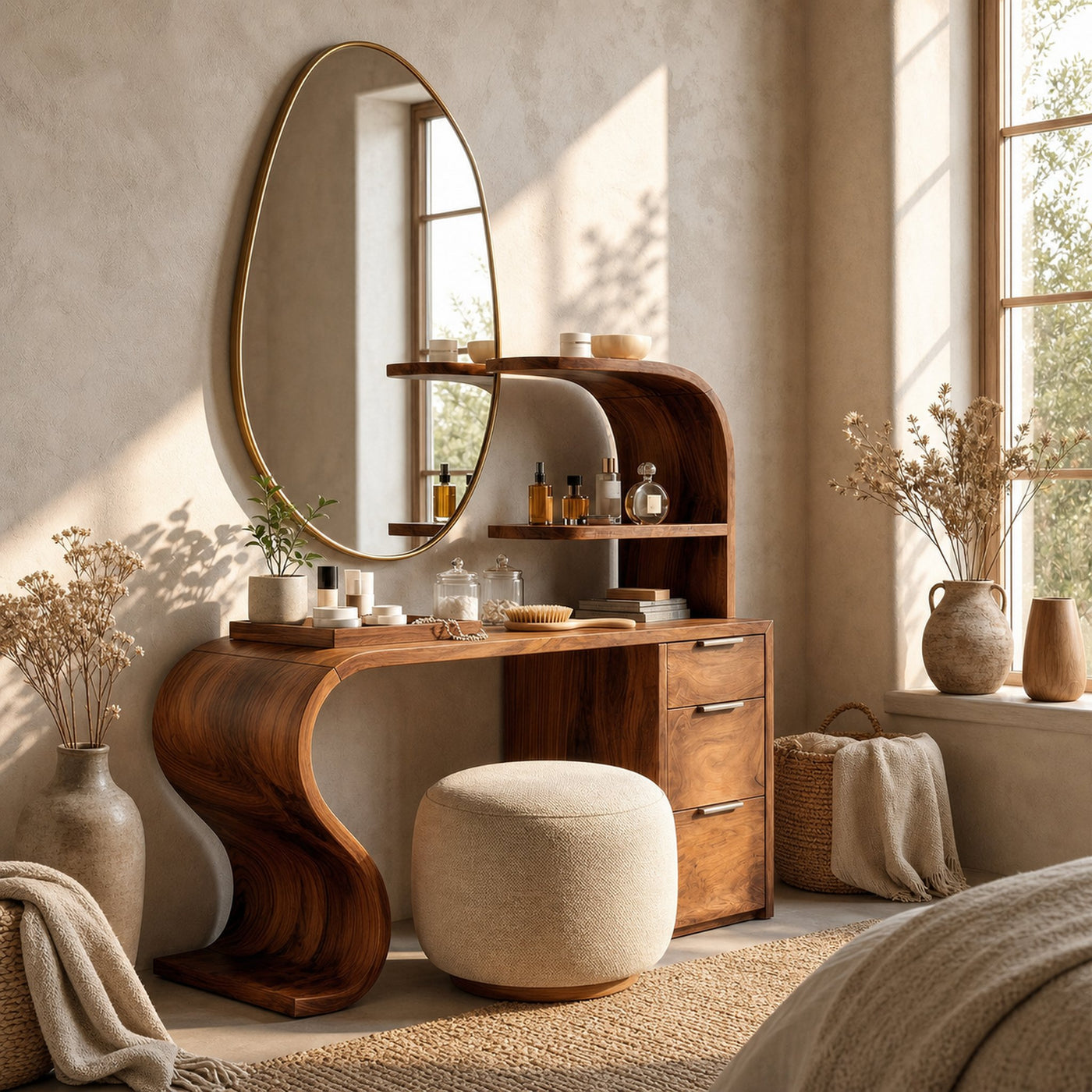 Mid Century Makeup Vanity Table Bedroom Dressing Area Space - product view 6