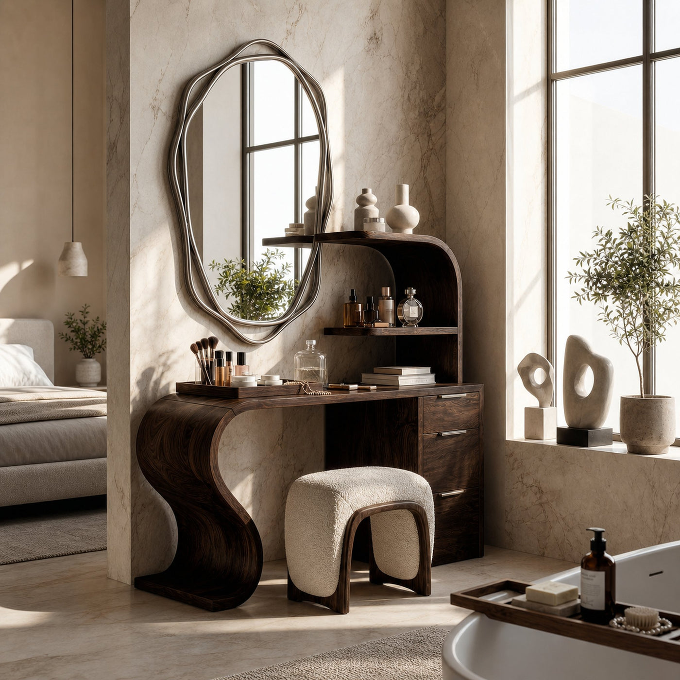 Mid Century Makeup Vanity Table Bedroom Dressing Area Space - product view 7