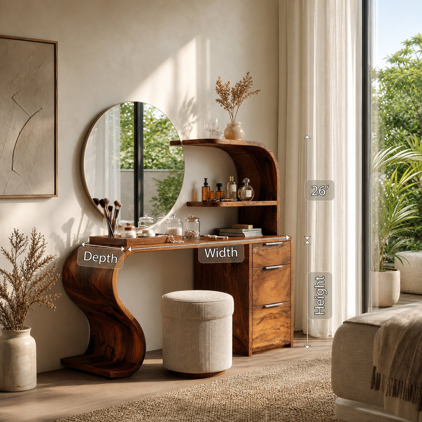 Mid Century Makeup Vanity Table Bedroom Dressing Area Space - product view 8