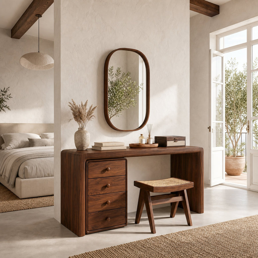 Mid Century Makeup Vanity With Drawer Storage For Bedroom