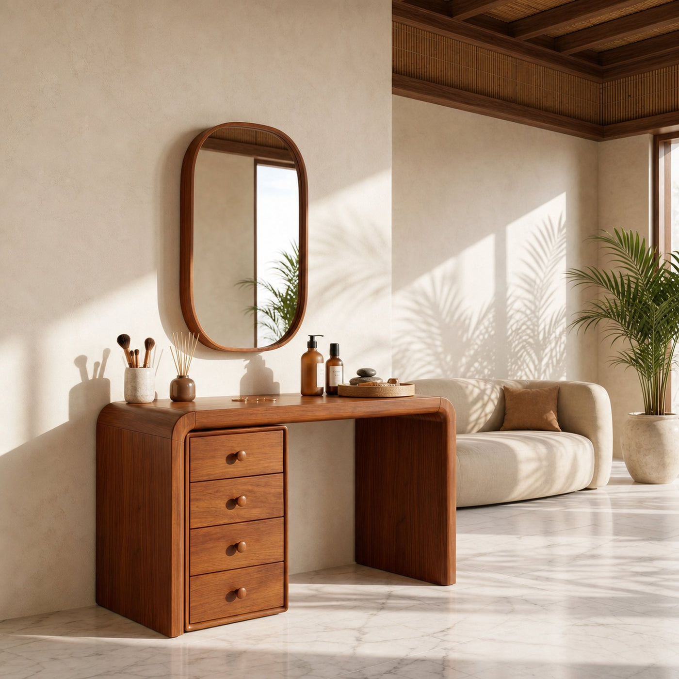 Mid Century Makeup Vanity With Drawer Storage For Bedroom - product view 6