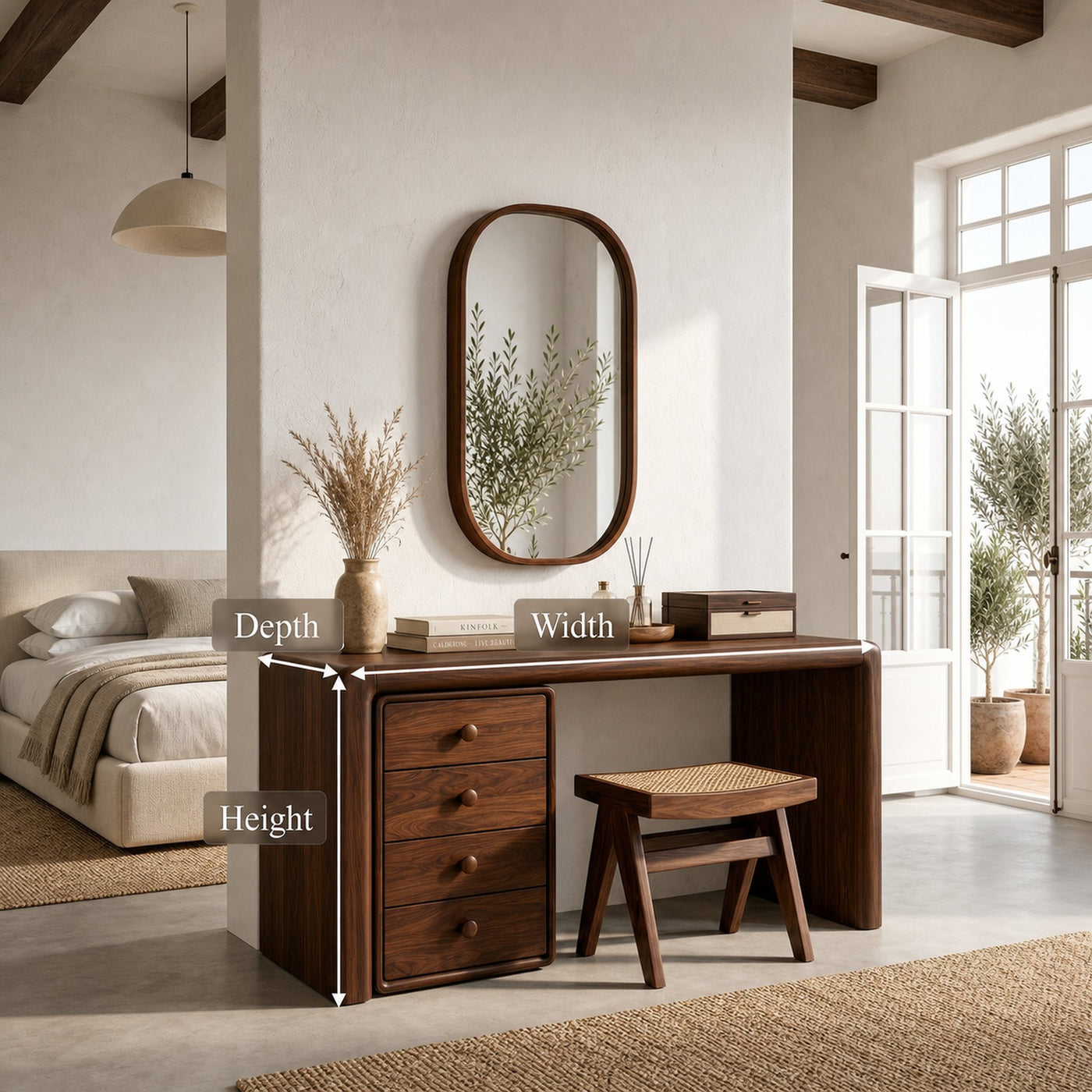 Mid Century Makeup Vanity With Drawer Storage For Bedroom - product view 8