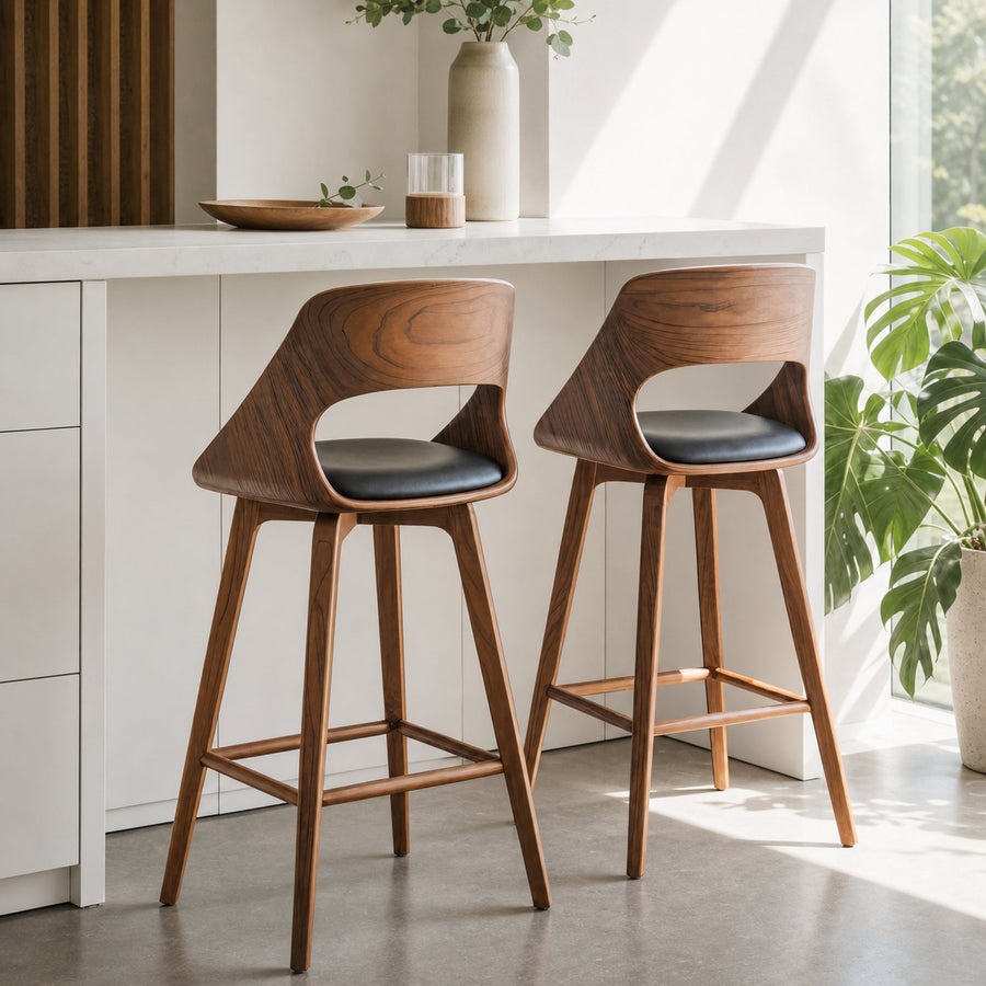 Mid Century Modern Bar Stool with Backrest For Kitchen Home Bar