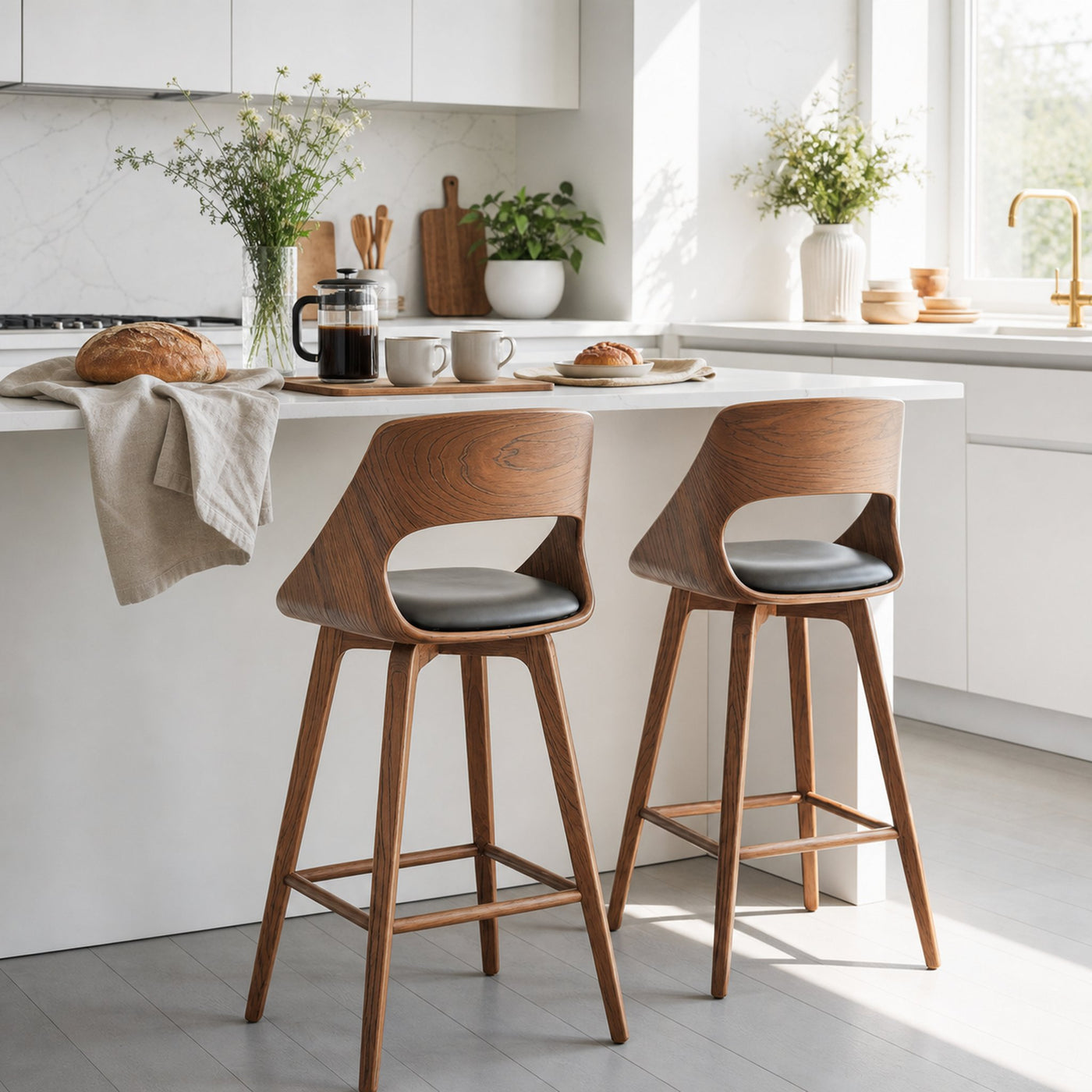 Mid Century Modern Bar Stool with Backrest For Kitchen Home Bar - product view 6