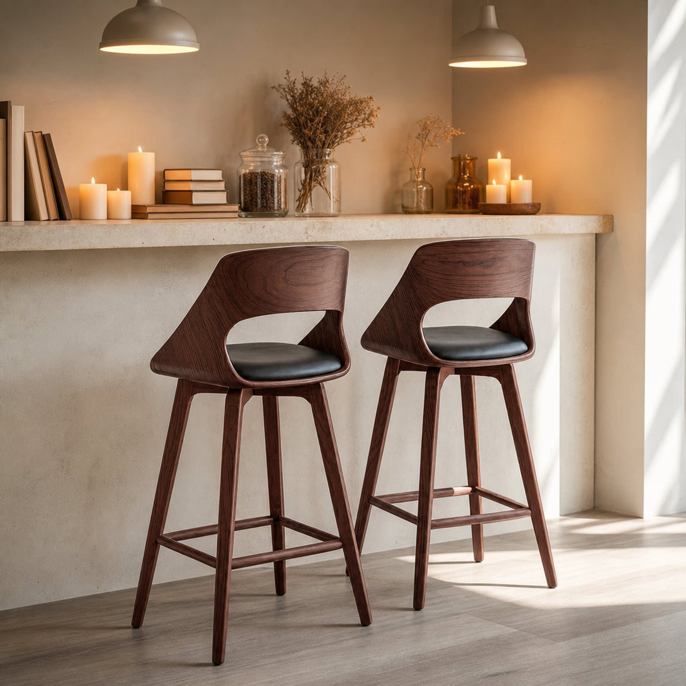 Mid Century Modern Bar Stool with Backrest For Kitchen Home Bar - product view 7