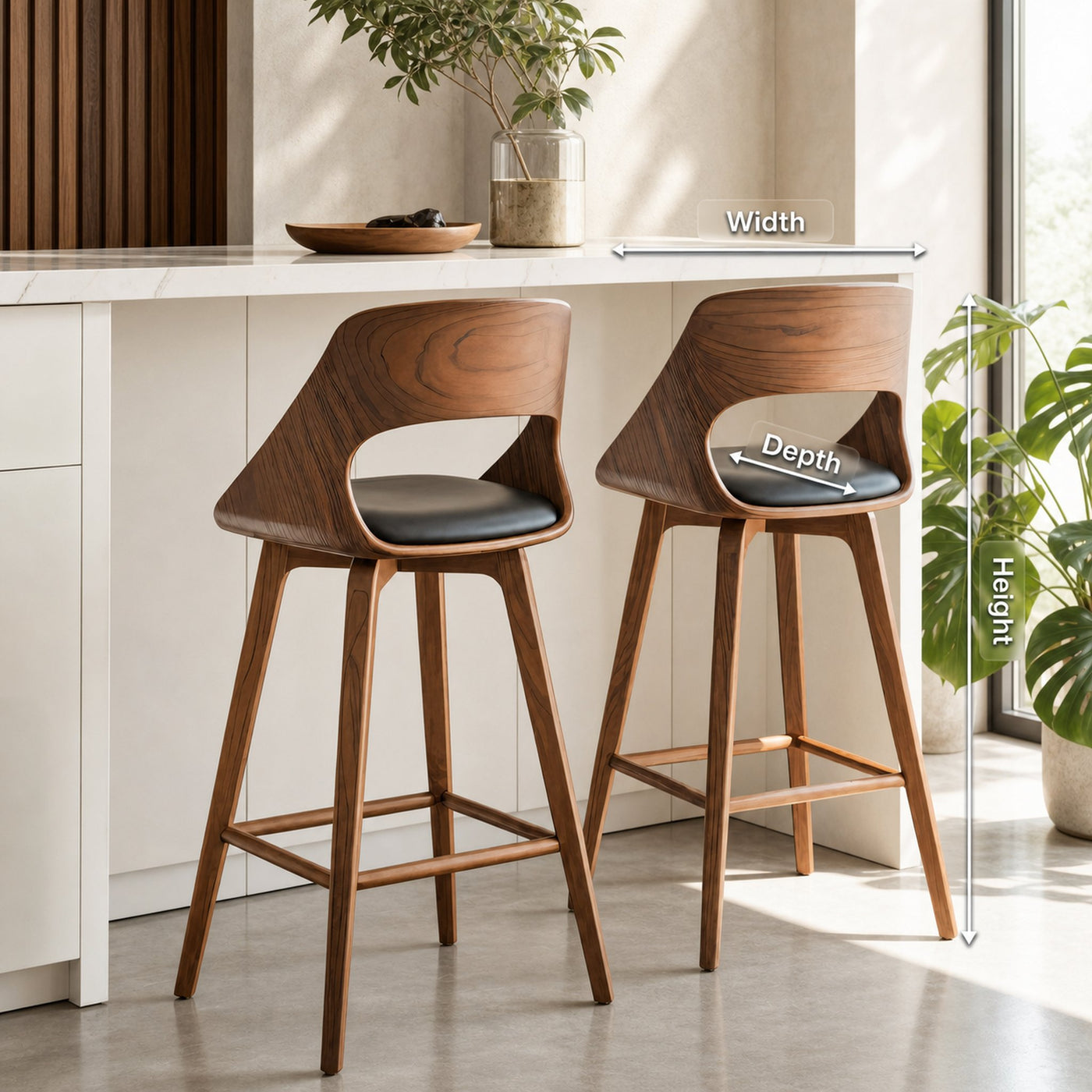 Mid Century Modern Bar Stool with Backrest For Kitchen Home Bar - product view 8