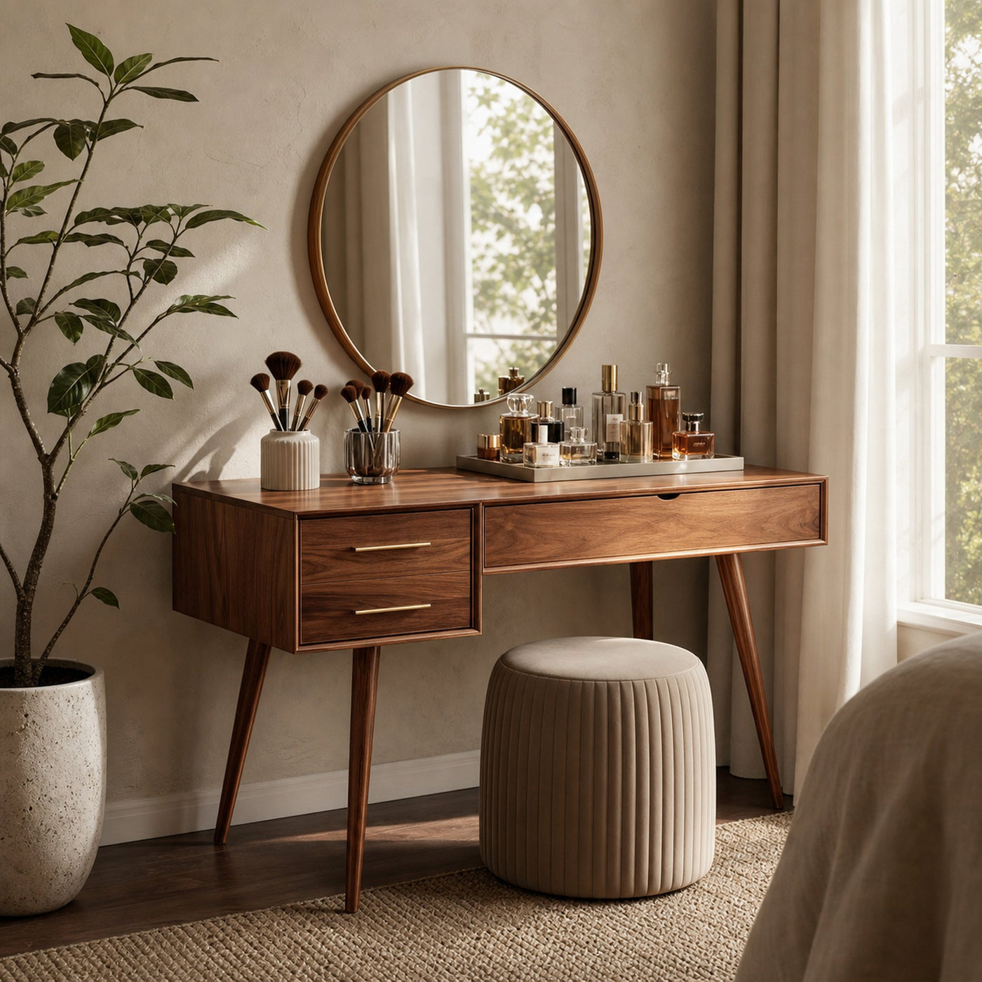 Mid Century Modern Vanity Desk With Drawers For Bedroom - product view 6
