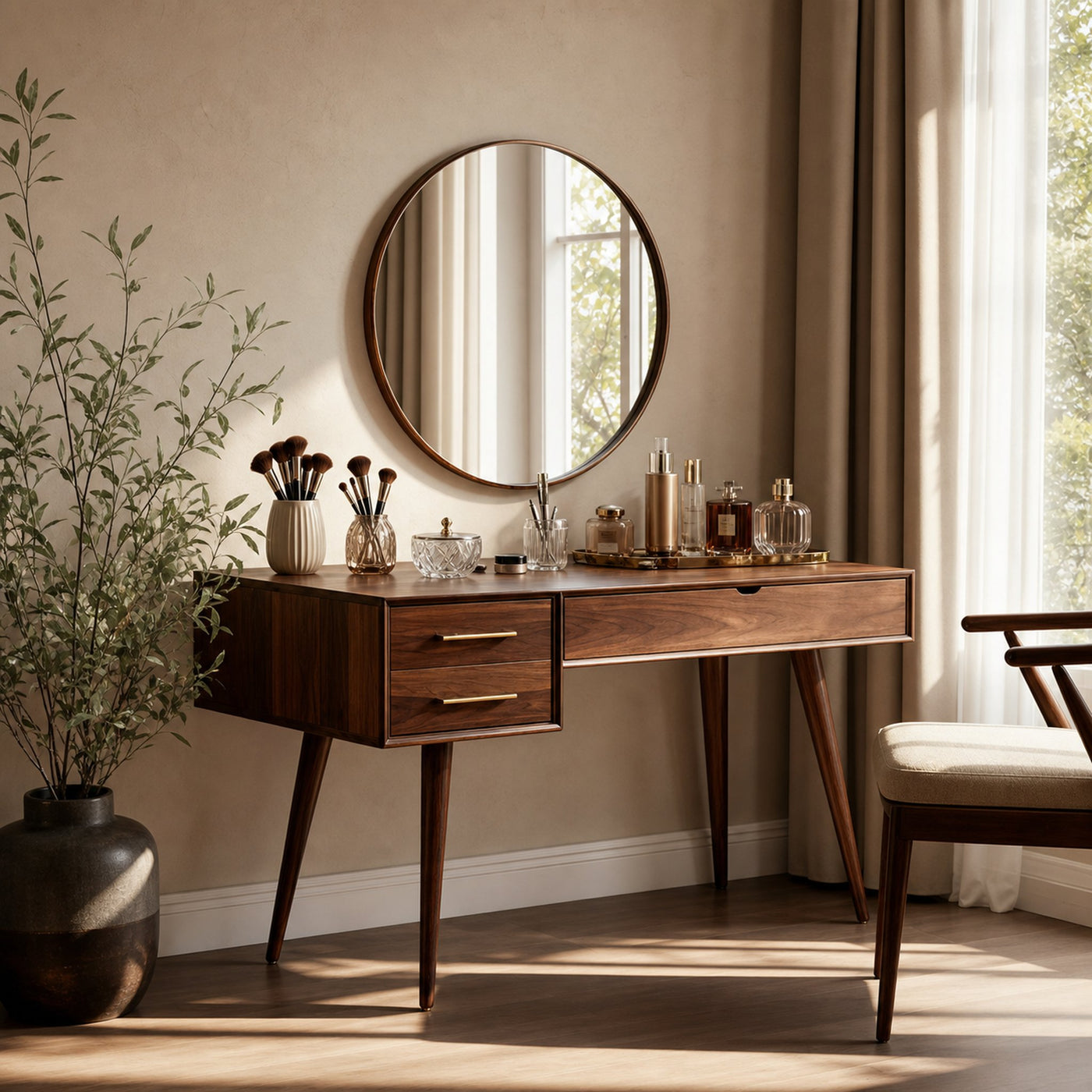 Mid Century Modern Vanity Desk With Drawers For Bedroom - product view 7