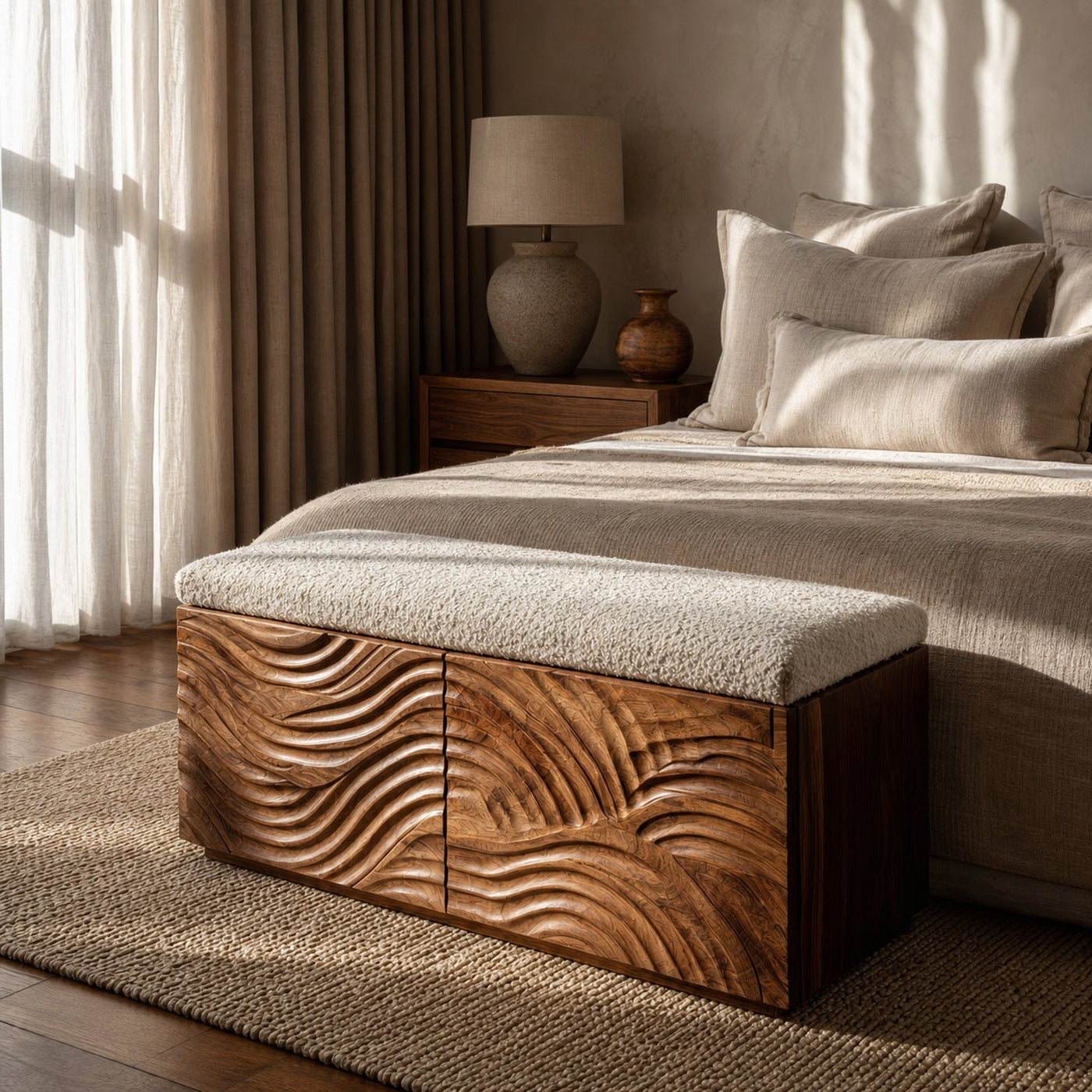 Mid Century Natural Wood Storage Bench For Bedroom Storage - product view 6