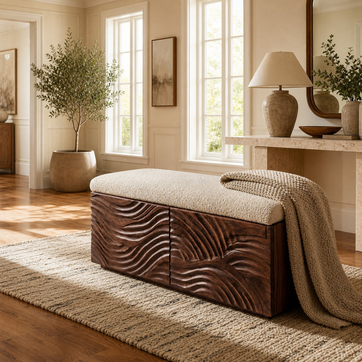Mid Century Natural Wood Storage Bench For Bedroom Storage - product view 7