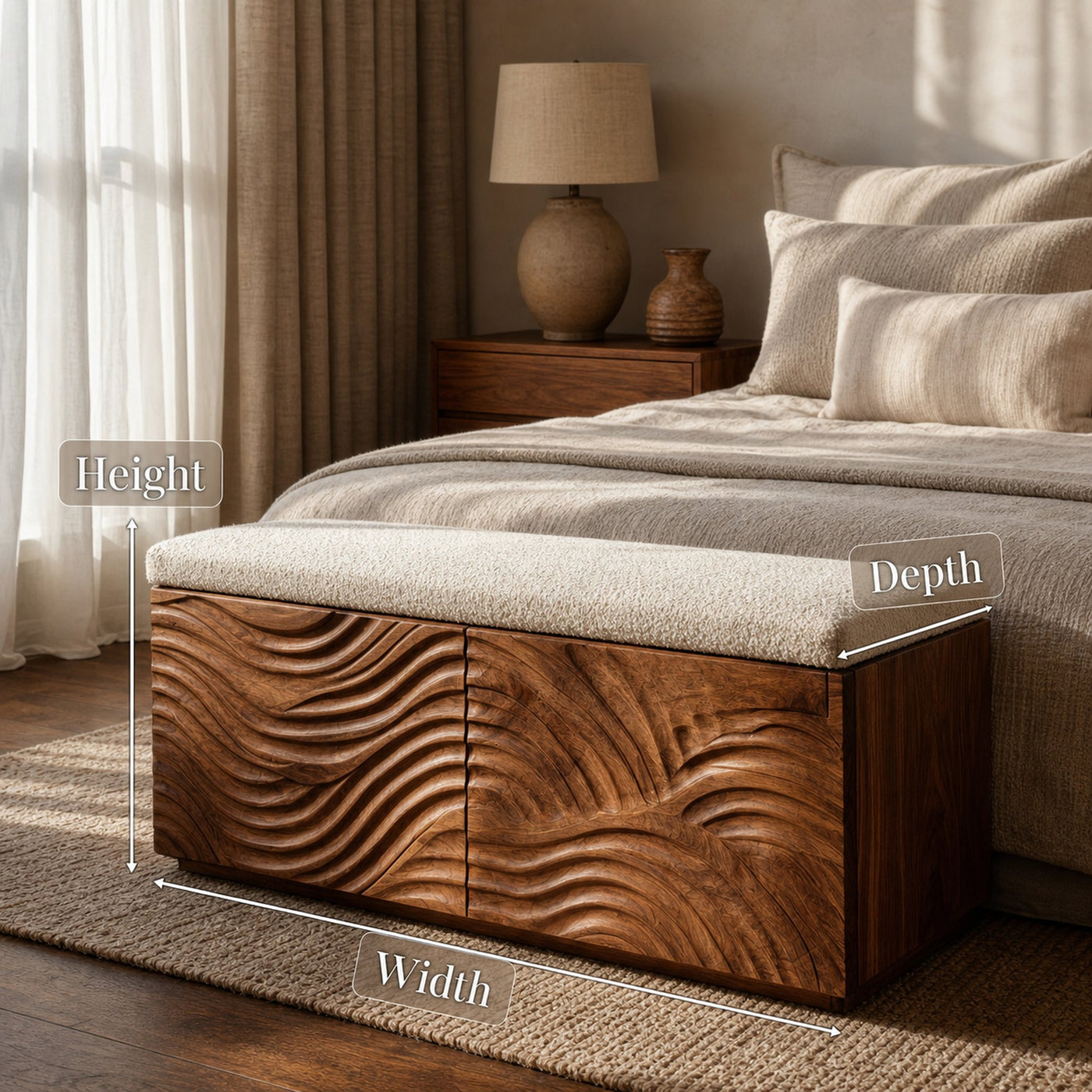 Mid Century Natural Wood Storage Bench For Bedroom Storage - product view 8