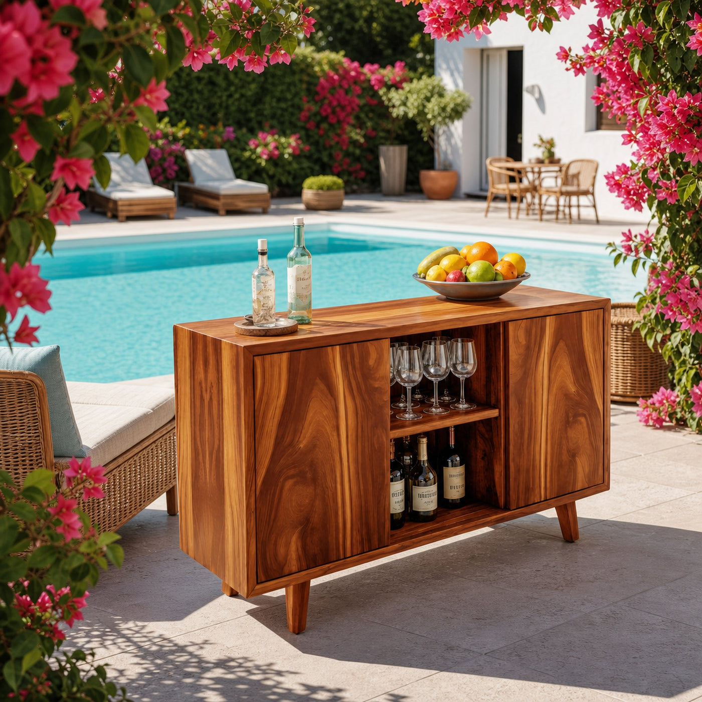 Mid Century Outdoor Bar Cabinet With Wine Storage For Patio - product view 6