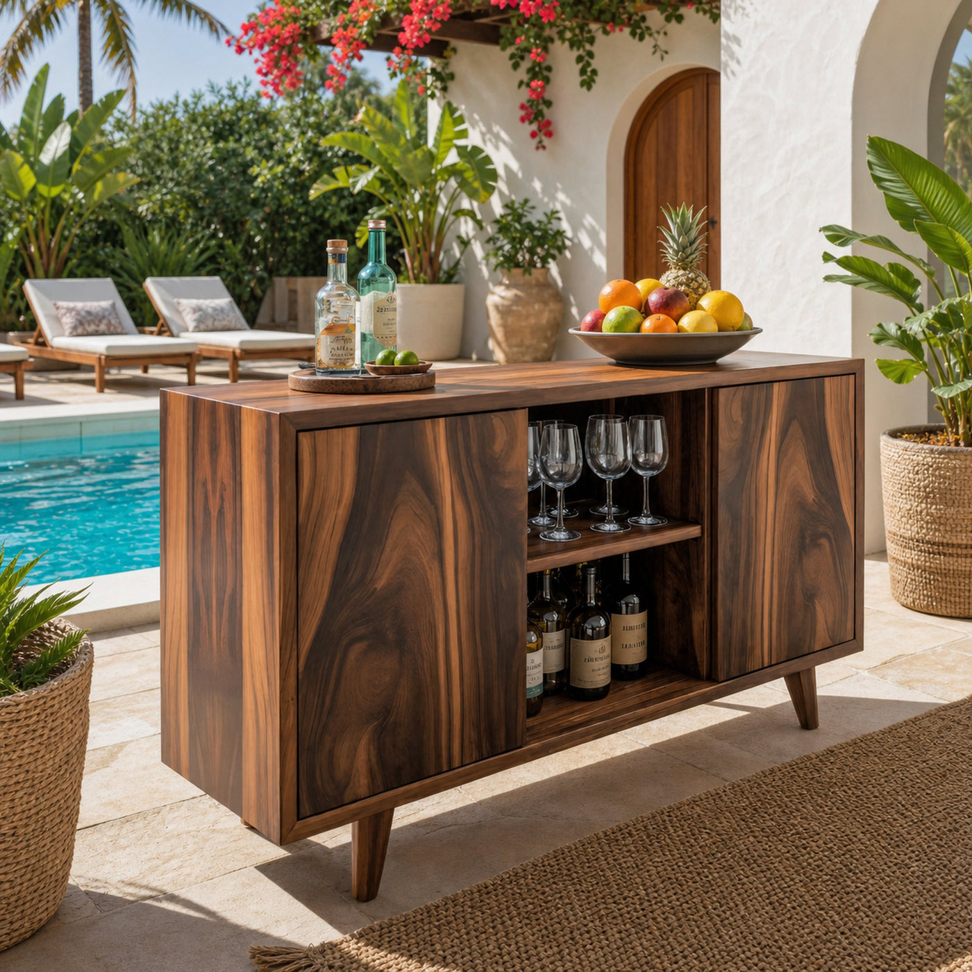 Mid Century Outdoor Bar Cabinet With Wine Storage For Patio - product view 7