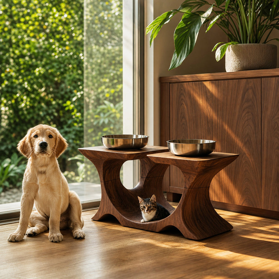 Mid Century Pet Feeding Stand For Stylish Dog Decor