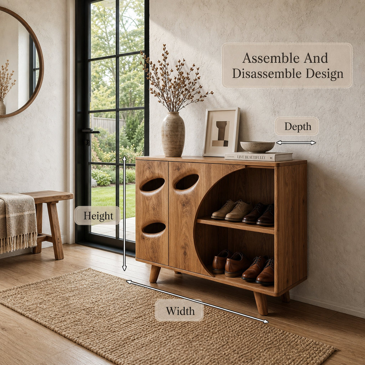 Mid Century Shoe Cabinet Organic Cutout Design For Entryway - product view 8