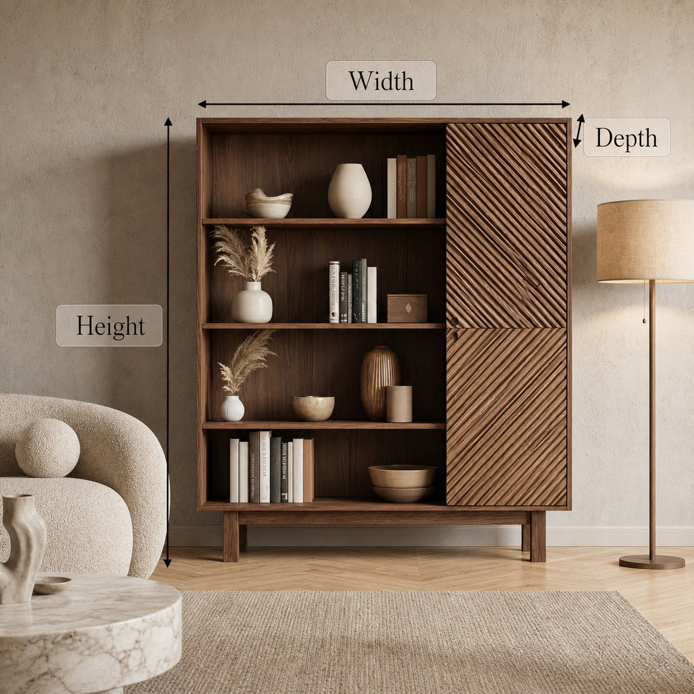 Mid Century Slatted Storage Cabinet For Living Room And Dining Room - product view 6