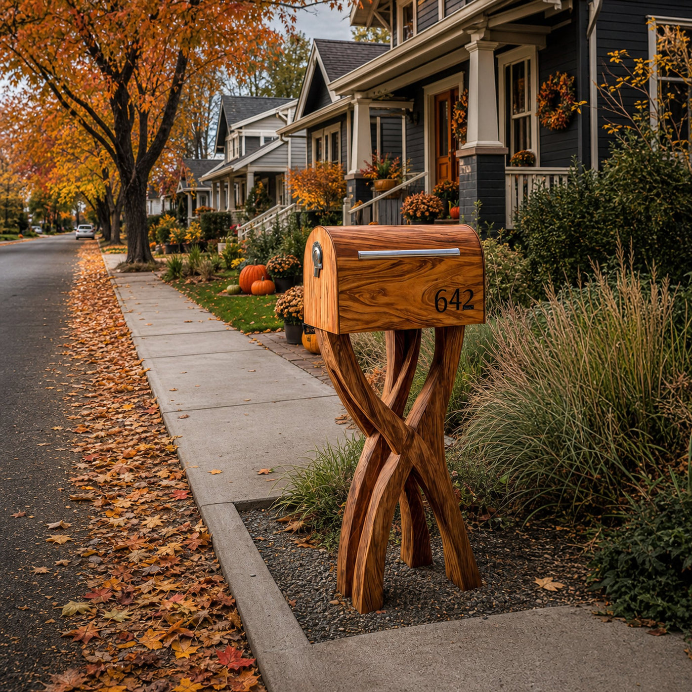 Mid Century Solid Wood Sculpture Mailbox For Outdoor Yard Accent