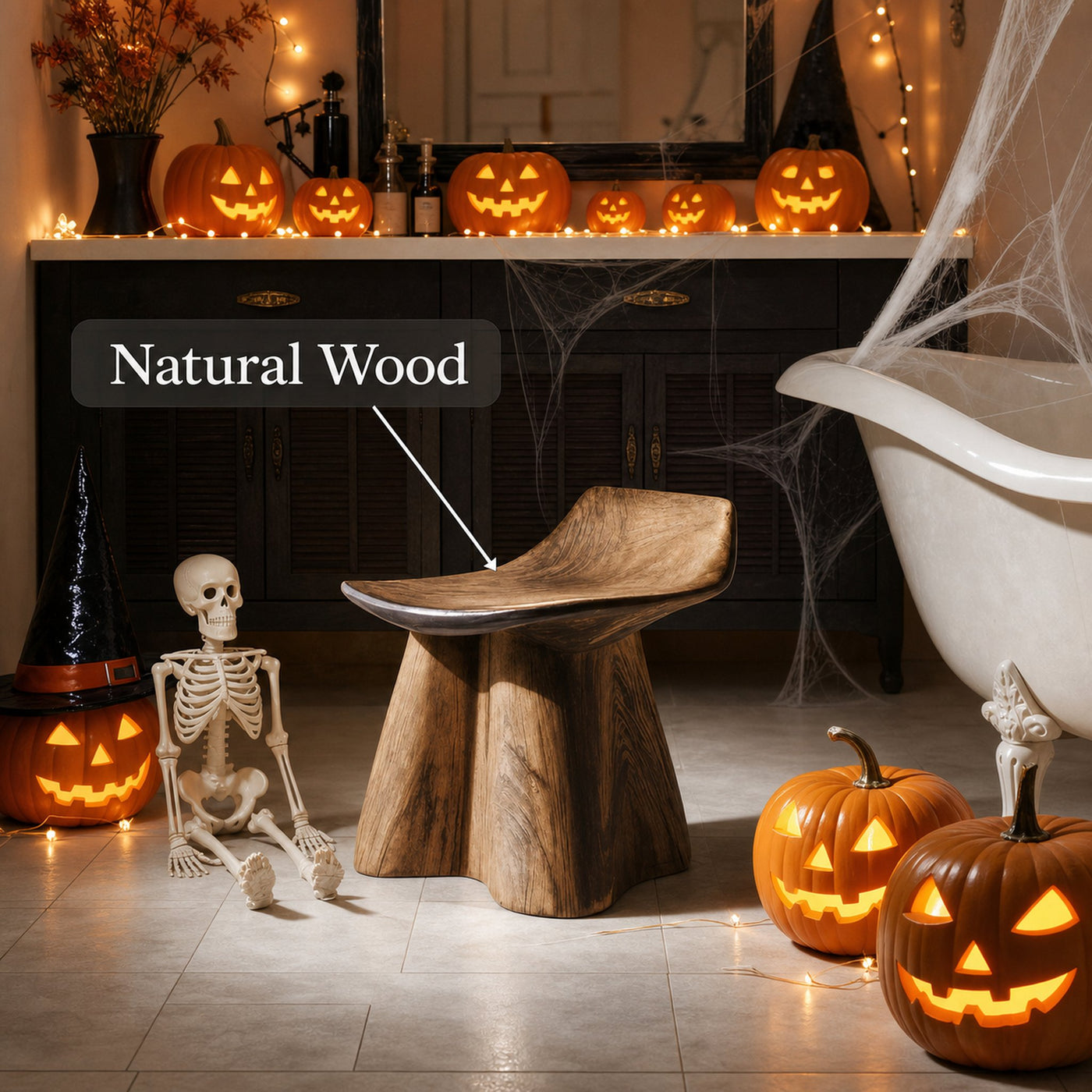 Mid Century Solid Wood Shower Bench For Living Room Halloween Bathroom Furniture - product view 6