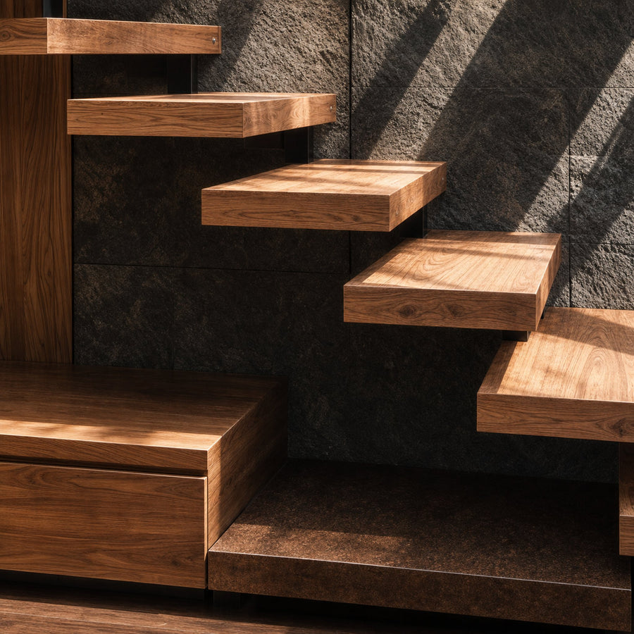 Mid Century Solid Wood Stair Living Room Decor