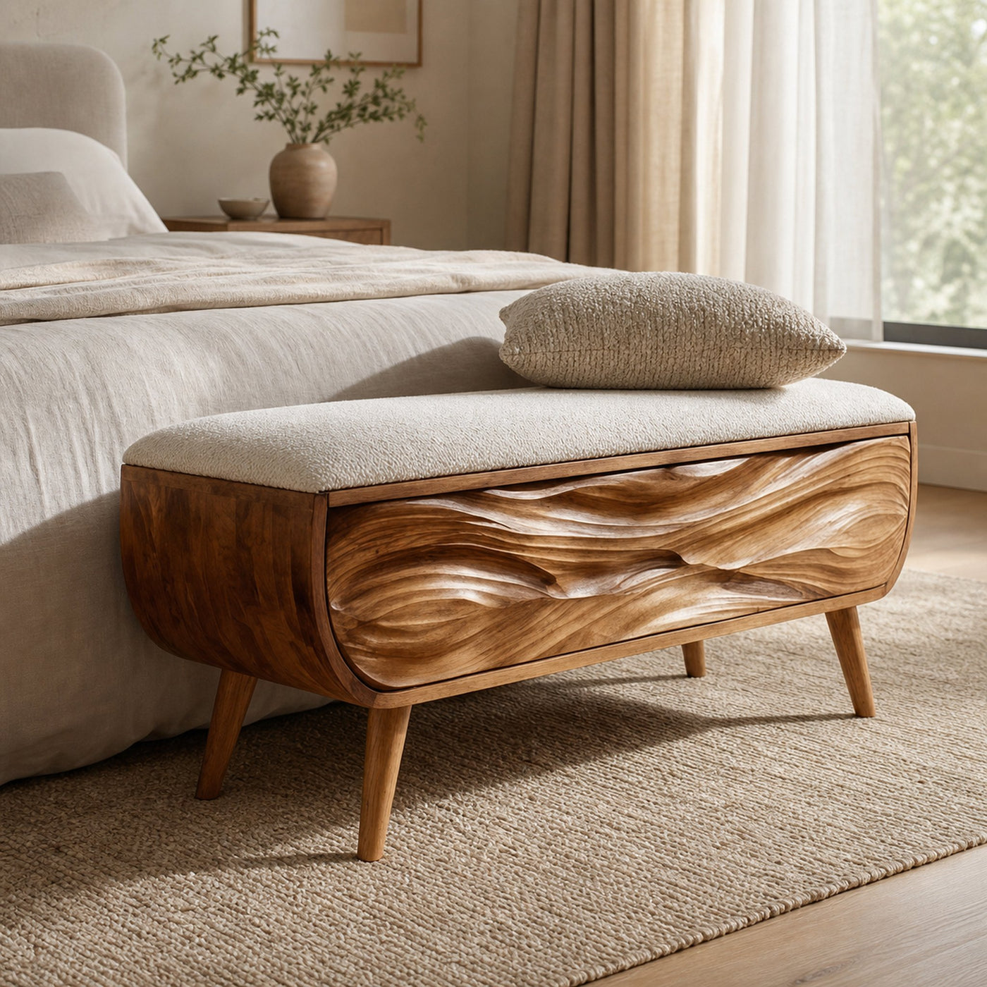 Mid Century Storage Bench For Living Or Entryway - product view 6