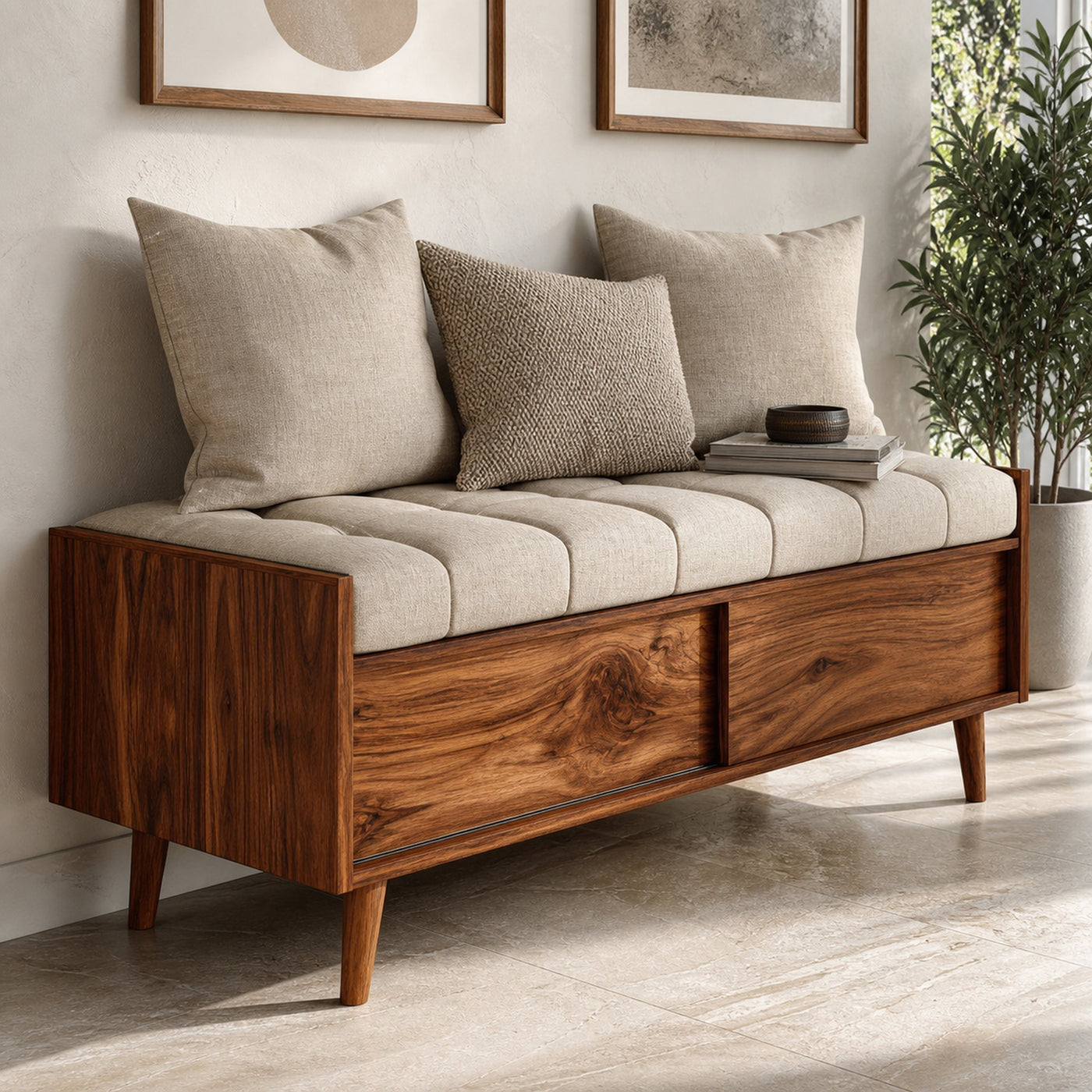 Mid Century Storage Bench For Living Room Decor - product view 6
