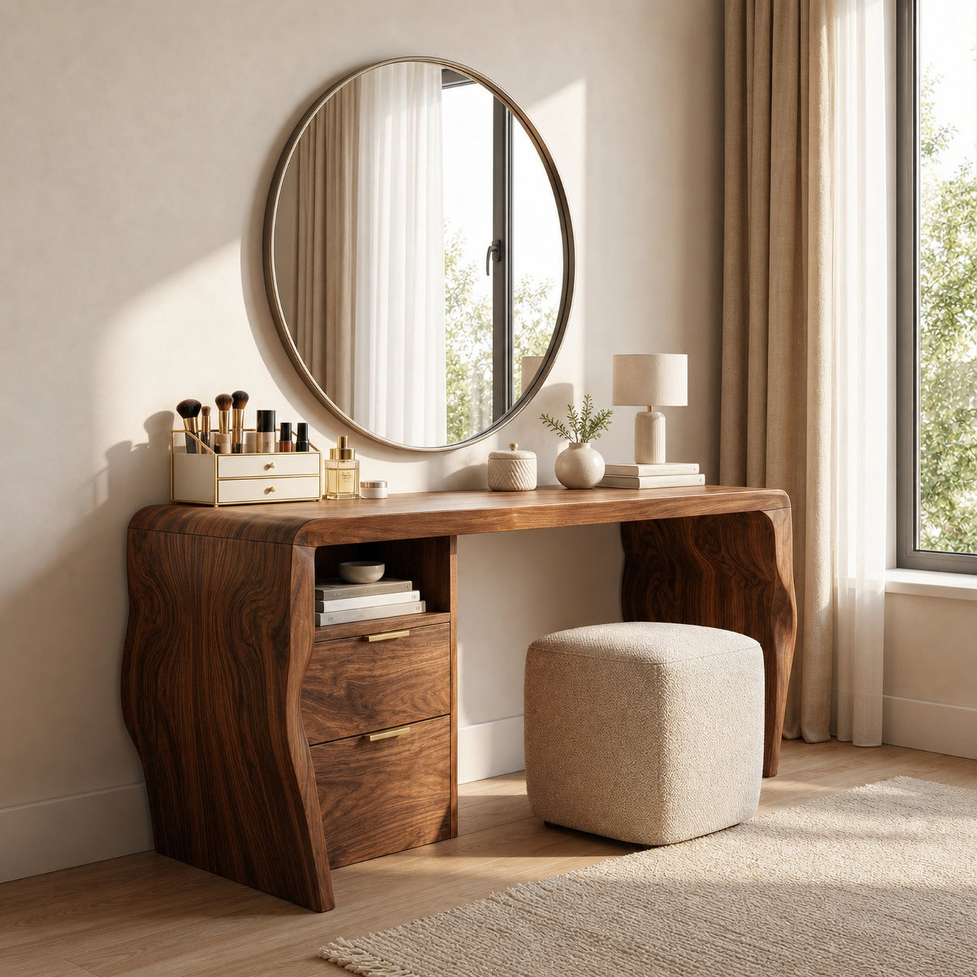 Mid Century Vanity Desk Bedroom Apartment Makeup Area