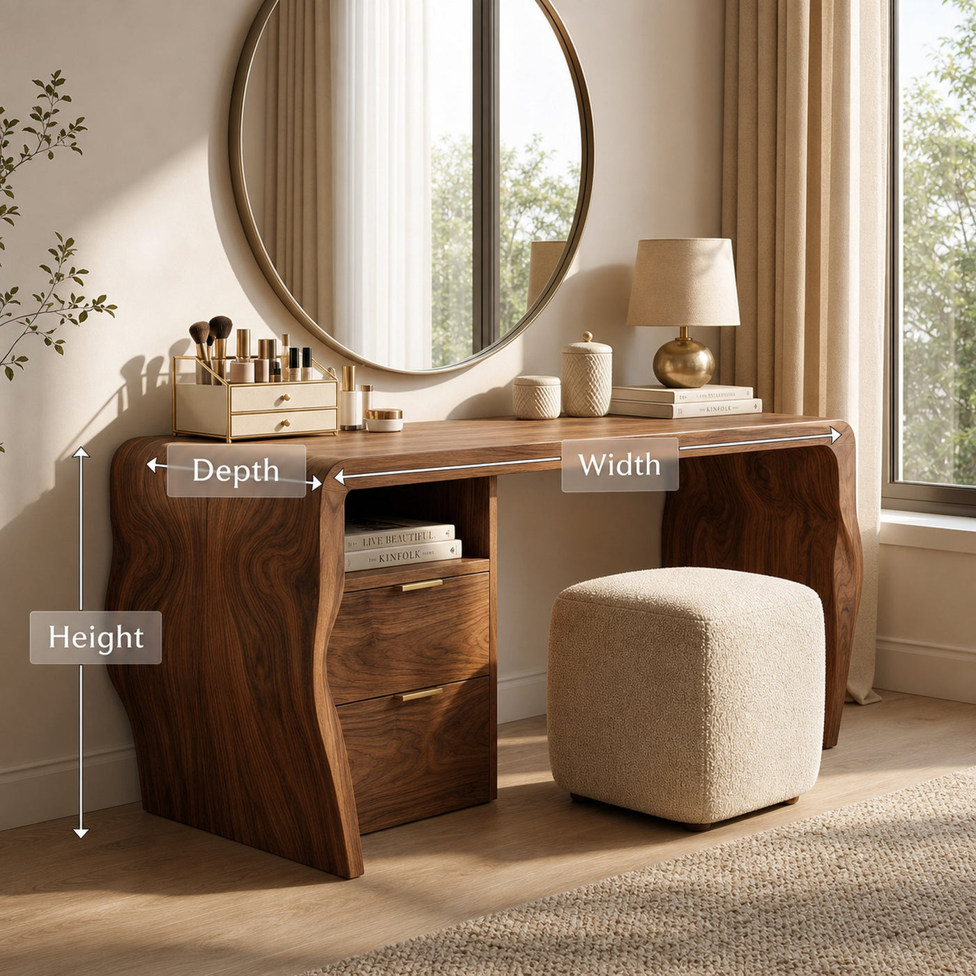 Mid Century Vanity Desk Bedroom Apartment Makeup Area - product view 8