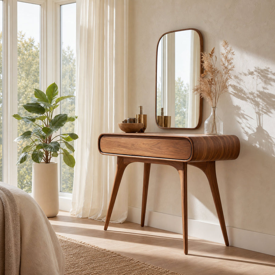Mid Century Vanity Table With Drawers For Bedroom