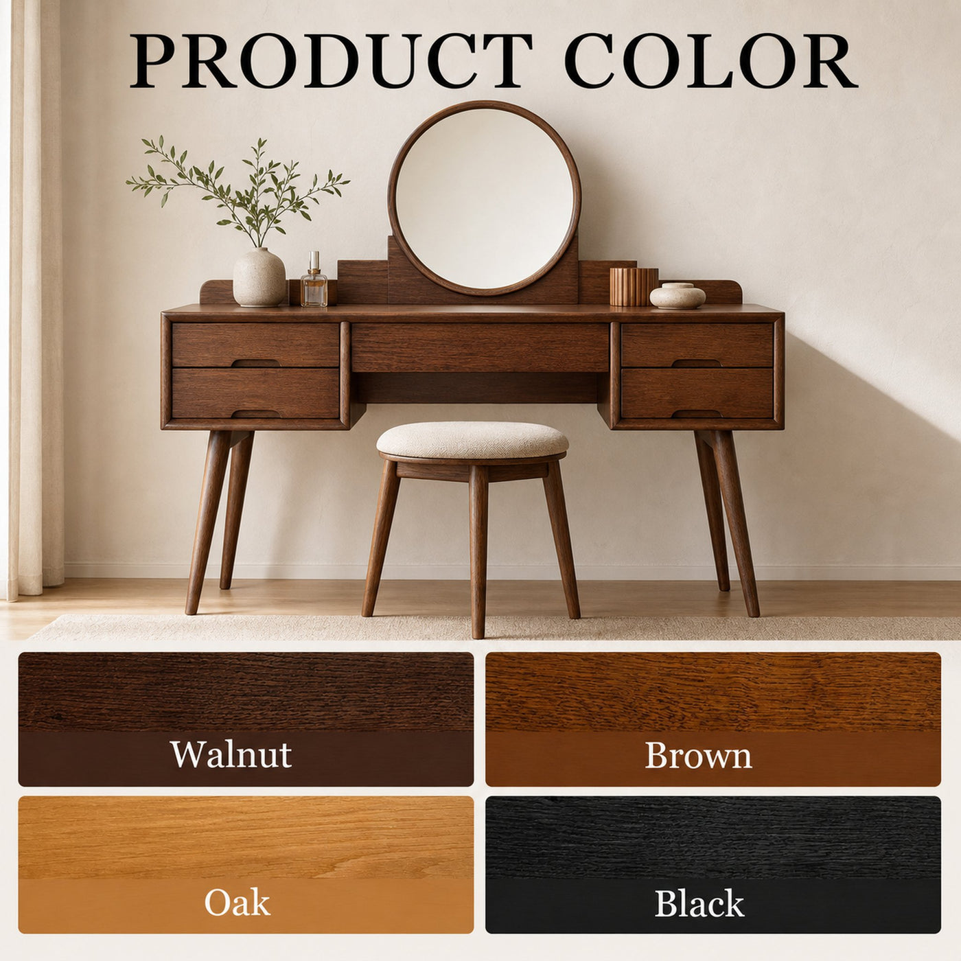 Mid Century Vanity Table With Drawers For Bedroom - product view 7